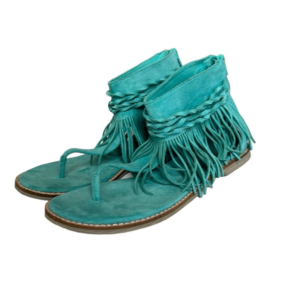 Coconuts by Matisse Shoes - Coconuts by Matisse Juno Suede Fringe Sandals Gladiator Turquoise 8M